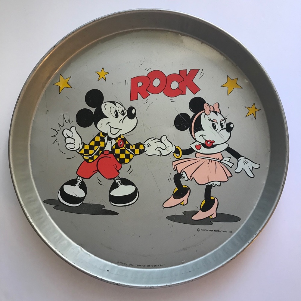 1984 Disney Mickey Mouse Minnie Rock Metal Tray